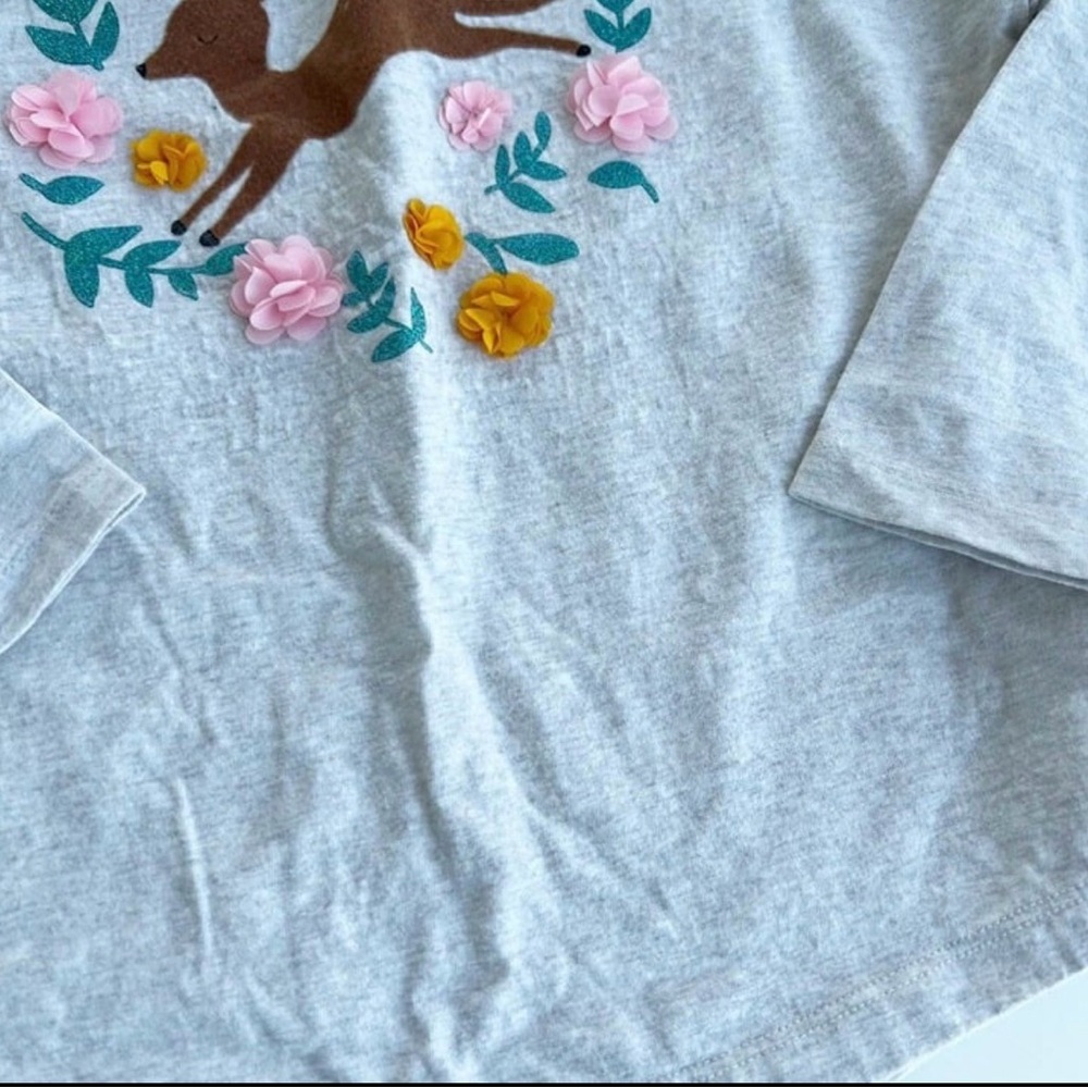 Hanna Andersson Gray Long Sleeve Tee with Deer and Floral Design - Picture 6 of 6